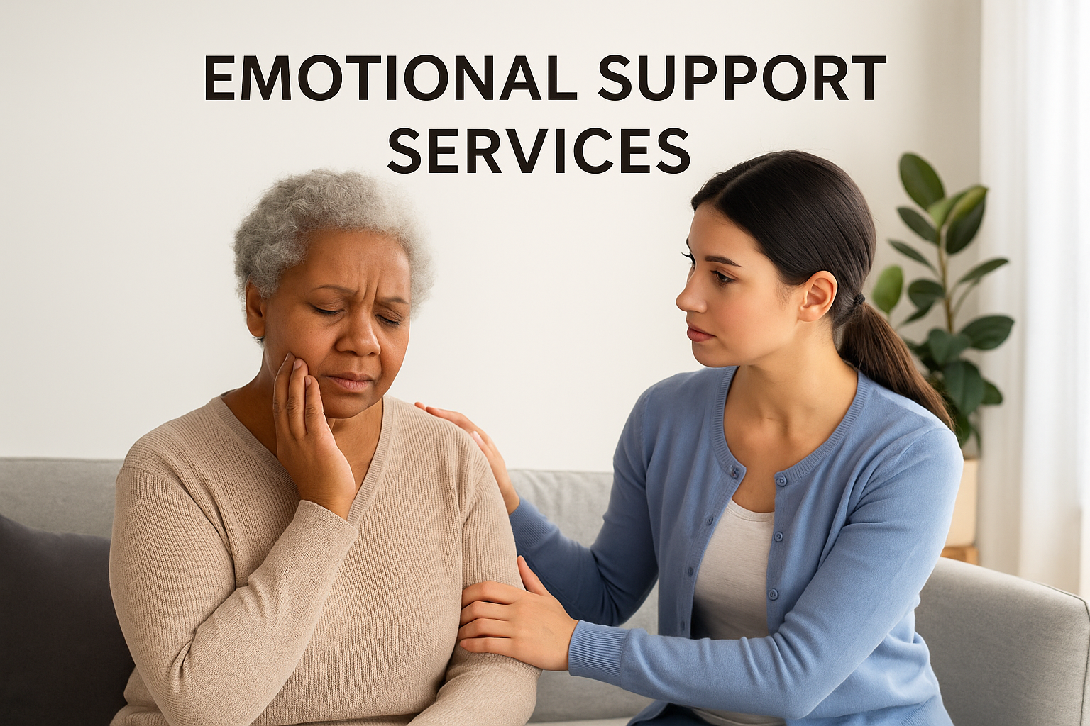 Professional caregiver providing emotional support to senior in Gurnee home