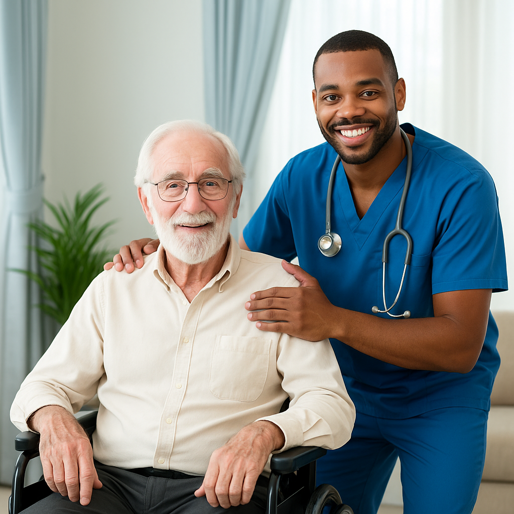 Professional caregiver providing compassionate care to senior in Lake County home